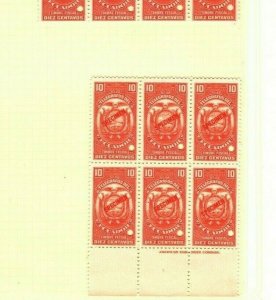 ECUADOR TELEGRAPHS *ABNCo. Imprint* SPECIMEN Two 10c Blocks{12 & 6} UM MNH MB6