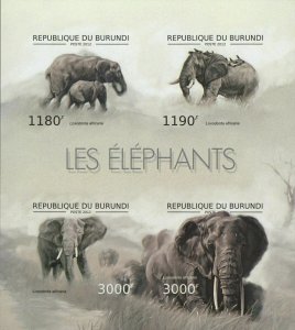 Elephants Animals Imperforated Souvenir Sheet of 4 Stamps MNH