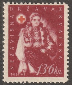 Croatia, stamp, Scott#B24,  mint, hinged,  13+6, kn,