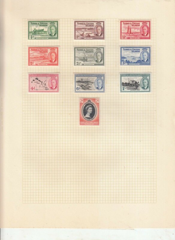 TURKS AND CAICOS 2 ALBUM PAGES,  VALUES MOSTLY 1937-55, MOUNTED MINT 