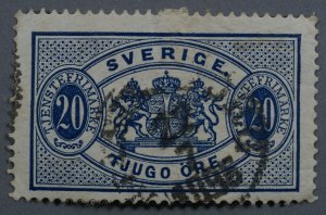 Sweden #O20 Used Fine Place Cancel Date 22 7 1898 Much OG on Back HRM