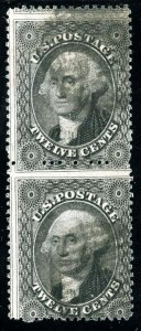 USAstamps Used FVF US 1859 Washington Pair Perf Error Scott 36 SCV $700+