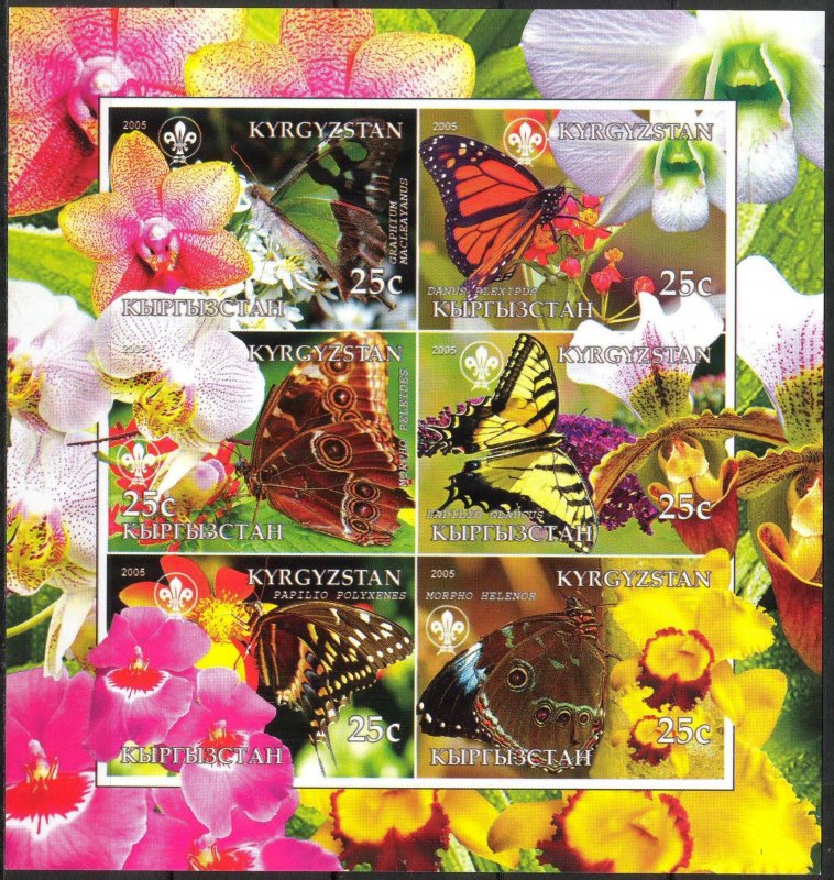 Kyrgyzstan 2005 Scouting Butterflies Orchids Sheet of 6 Imperf. MNH Private