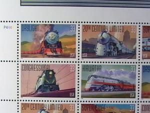 U.S.# 3333-3337(3337a)-MINT/NEVER HINGED-- PANE OF 20--FAMOUS TRAINS--1999