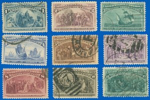 US SCOTT #230-#238 COLUMBIANS, Used-Fine, No Faults of Note, SCV $145.20 (SK)