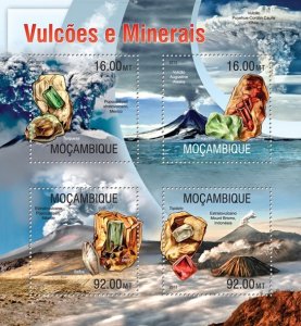 MOZAMBIQUE - 2013 - Volcanoes & Minerals - Perf 4v Sheet - Mint Never Hinged