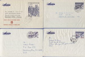 CZECHOSLOVAKIA Four diff. Commercially Used Aerogrammes to USA, 1992 Cv $115