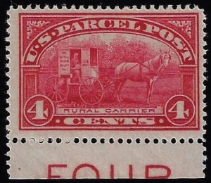 Scott #Q4 - $150.00 – VF-OG-NH – Showpiece margin single with imprint “FOUR”