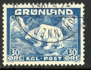 GREENLAND 1938-46 30o POLAR BEAR Scott No. 7 VFU
