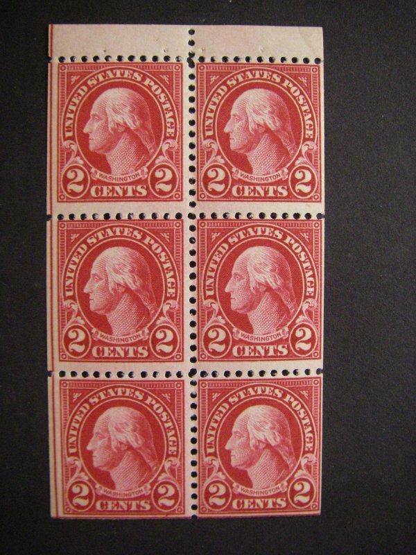 Scott 554c, 2c Washington, booklet pane of 6 with tab, Pos L, Glazed gum