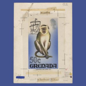 Grenada 1968 Mona Monkey original artwork by Maxim Shamir ...