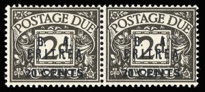 BOFIC - 1950 KGVI Postage Due 20c on 2d agate MNH pair NO STOP flaw. SG ED8,ED8a