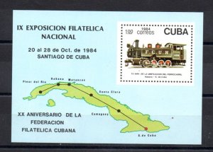 CUBA - 1984 - M/S - TRAIN - NATIONAL PHILATELICAL EXHIBITION -