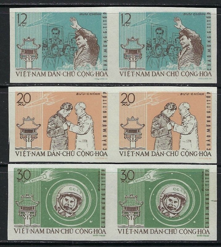 North Vietnam Scott 211-213 Mint Hinged - Imperf Pairs