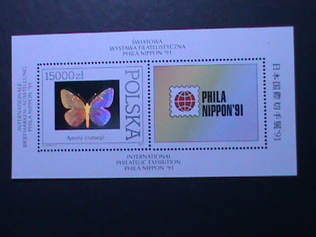 POLAND-1991 PHILA NIPPON'91 WORLD STAMPS SHOW-HOLOGRAMS BUTTERFIY-MNH: S/S