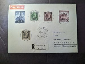 1941 Registered Germany Luxembourg Overprint Cover to Stuttgart