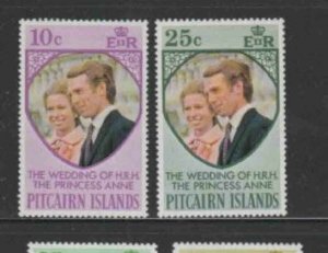 PITCAIRN ISLANDS #135-136 1972 WEDDING PRINCESS ANNE MINT VF NH O.G aa
