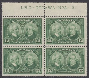 Canada #147 Mint Plate Block of 4, PL A2