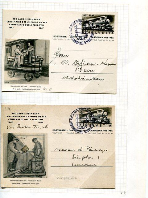 Switzerland  1947 Railway Centennial 5  post cards VF