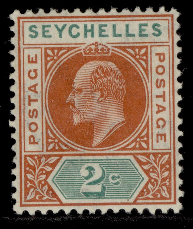 SEYCHELLES EDVII SG60, 2c chestnut & green, M MINT.