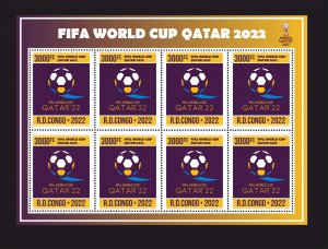 Stamps.  Soccer World Cup in Qatar 2022, Congo 2022 year , sheet 8 stamps perf