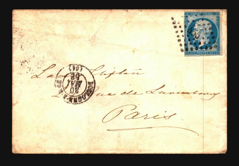 France 1858 Cover 20c To Paris (III) - Z15682