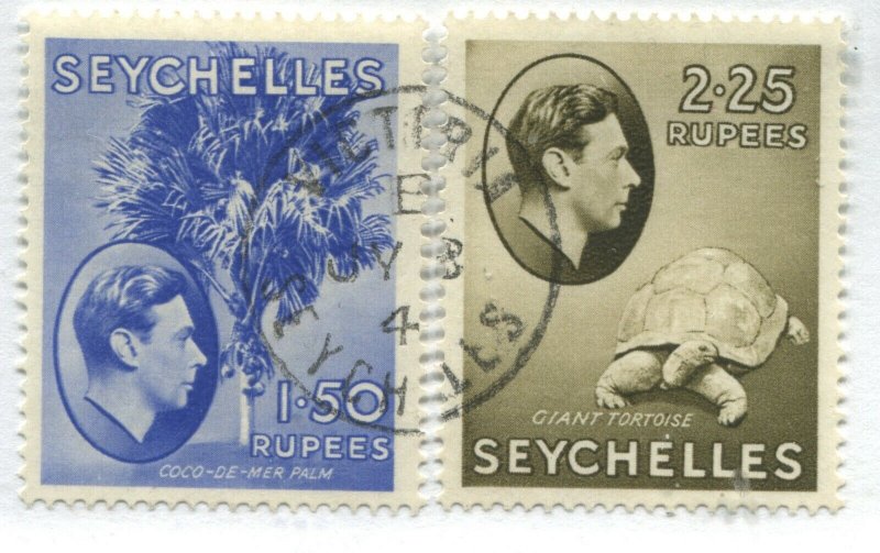 Seychelles KGVI 1942 1.50 and 2.25 rupees used