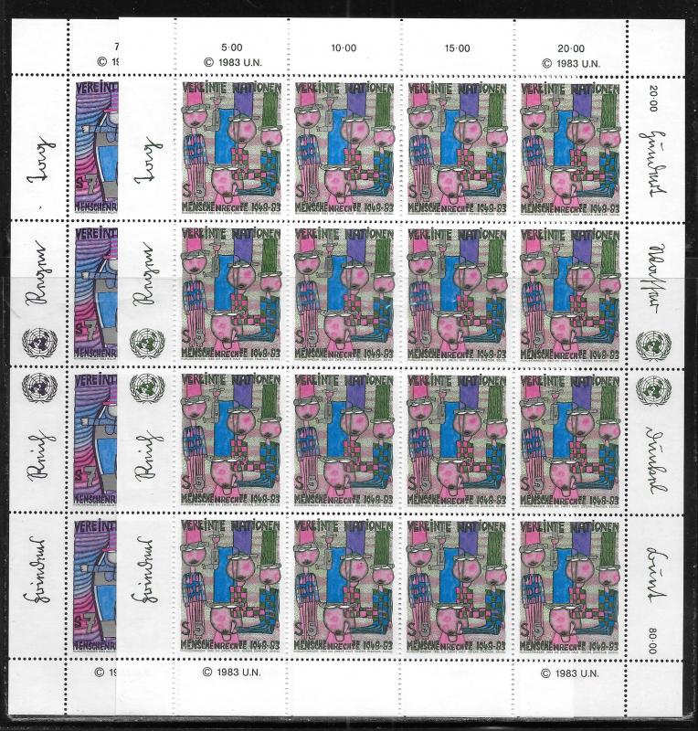 United Nations New York 415-6, Geneva 119-20 Vienna 37-8 Hunterwasser Sheets MNH