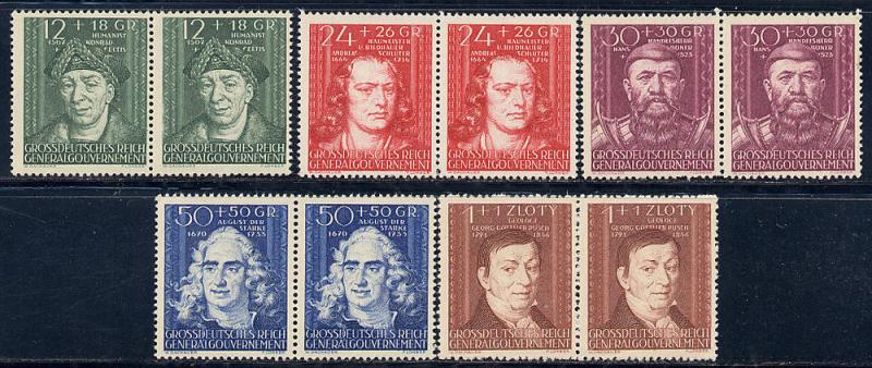 Poland under German occ. Scott # NB36 - NB40, pairs, unused