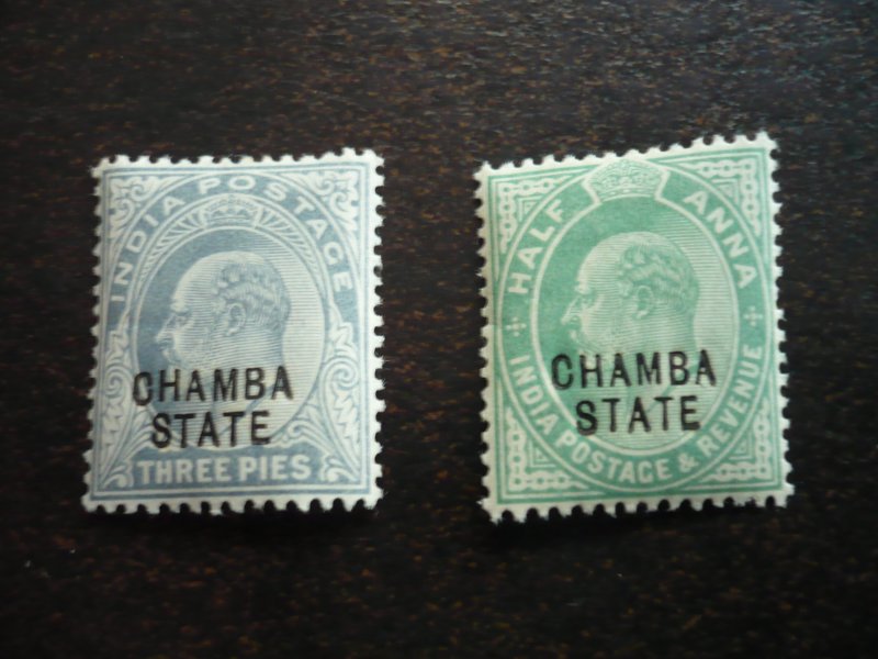 Stamps - Chamba State - Scott# 20-21 - Mint Hinged Partial Set of 2 Stamps