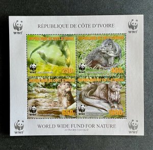 Stamps WWF Otters Ivory Coast 2005 Mini Sheet Perf.-