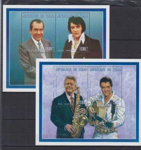 TCHAD CHAD 2 SHEETS ELVIS PRESLEY CLINTON NIXON PRESIDENTS