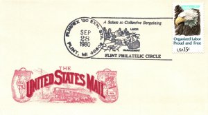 US SPECIAL PICTORIAL POSTMARK A SALUTE TO COLLECTIVE BARGAINING FLINPEX '80 (2)