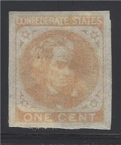 1862 CSA - Scott# 14 - MH Good Margins - Appears to Have Partial OG (BV23)