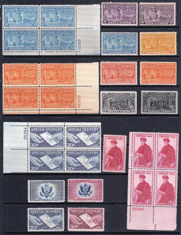 US MNHSPECIAL DELIVERY STAMPS WITH PLATE BLOCKS + CERTIFIED