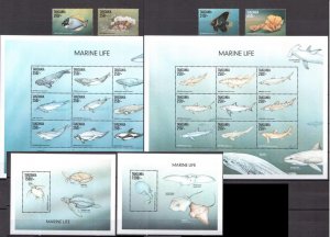 1999 Tanzania marine life fish whales dolphins set+2klb+2s/s MNH 153