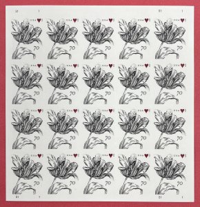 4960 LOVE VINTAGE TULIP Pane of 20 US 70¢ Stamps MNH 2015 Real (raised ink)