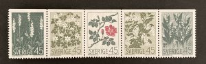 Sweden 1968 #782-6, BP/Strip of 5, Nordic Wild Flowers, MNH.