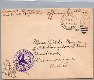 1918 USA Army Post Office WW1 Aviation Navy Force Officer Cover to Wisconsin USA