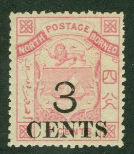 SG 18 North Borneo 1886. 3c on 4 cent pink. Fine mounted mint CAT £130