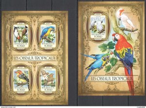 2017 Chad Tropical Birds Parrots Fauna #2896-99+Bl679 ** Fd1419