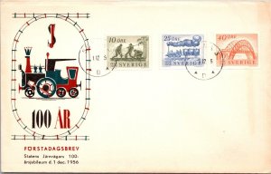 Sweden 1956 FDC - Statens Jarnvagar's 100th Anniversary - F66440