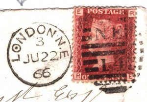 GB Cover London Numeral *DOT IN O* Unusual DUPLEX Variety 1d Red 1866 88c.12 
