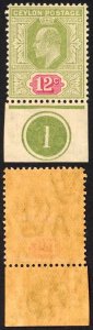 Ceylon SG282 12c Sage-green and Rosine Plate Number example M/M (toned)