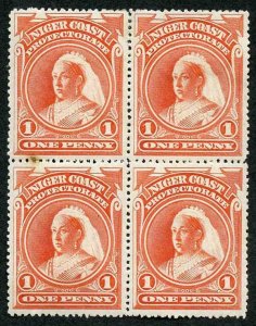 Niger Coast SG52a 1d Vermilion Block of Four no wmk Perf 14 Mint