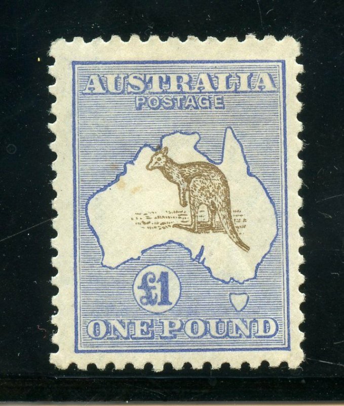 AUSTRALIA 1916 KANGAROO ONE POUND CHOCOLATE & DULL BLUE SCOTT#58 MINT HINGED 