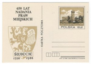 Poland 1988 Postal Stationary Postcard Stamp MNH Castle Coat of Arms 650 Years