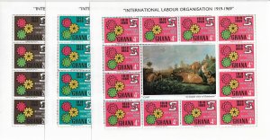 GHANA 1970, ILO Emblem Complete Set in Mini sheets,Sc # 375-377,VF MNH** (RN-7)