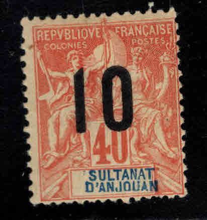 Sultant d'Anjouan Scott 26 surcharged MH* stamp, hinge remnant in gum