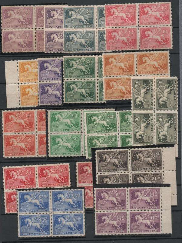 PEGASUS HORSE URUGUAY AIRMAIL  #A39/45 MNH ** block x4 RRR CV$2500 w/certificate